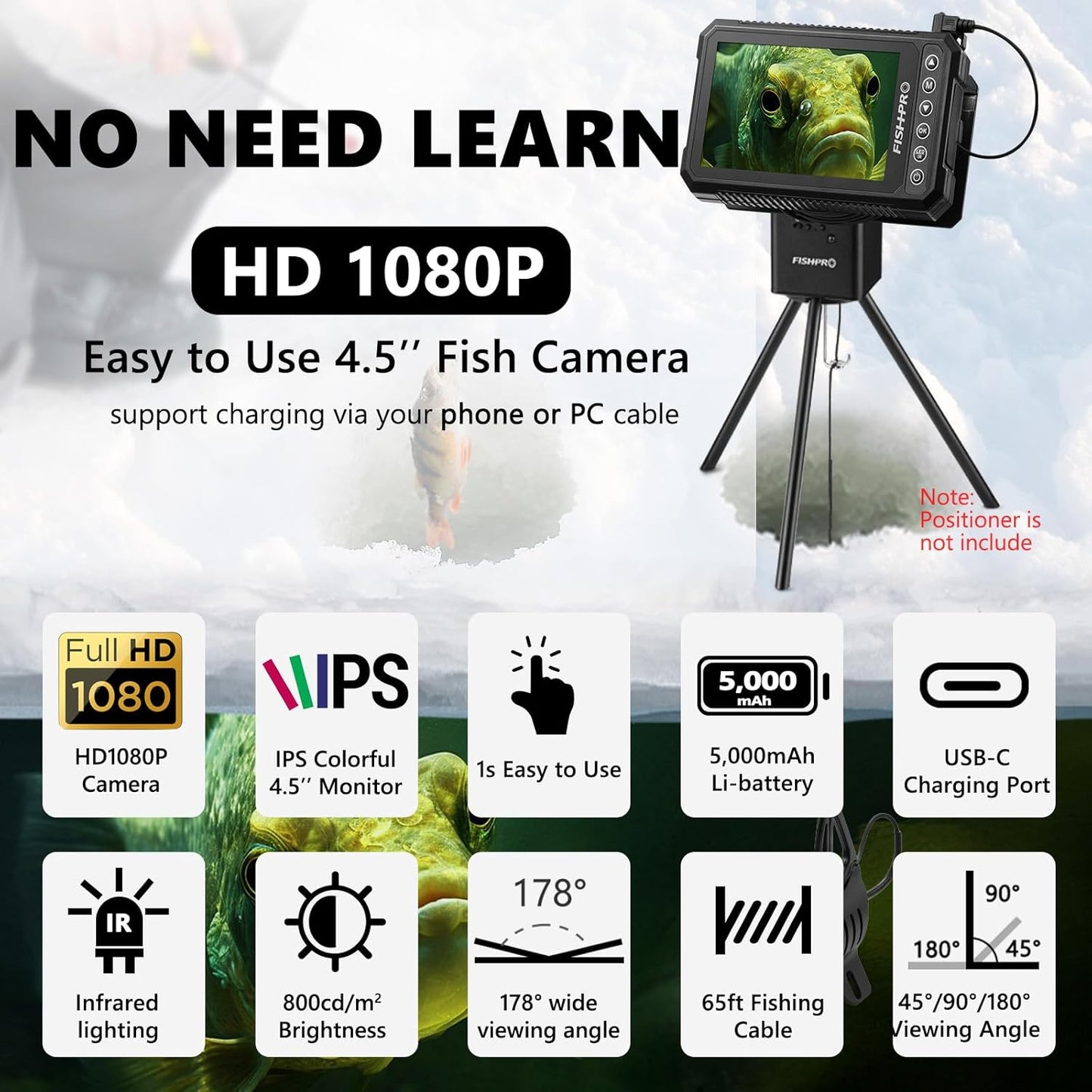 Cámara de pesca submarina FishPRO de 4,5 pulgadas HD1080P