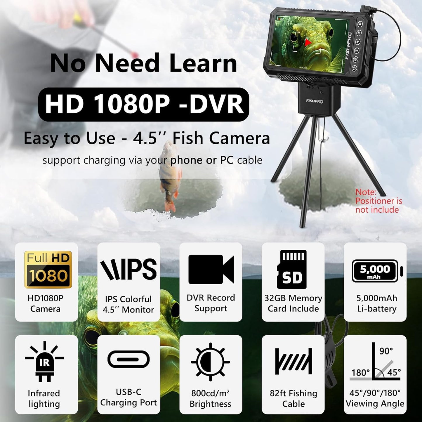 FishPRO DVR-4.5'' Underwater Fishing Camera HD1080P