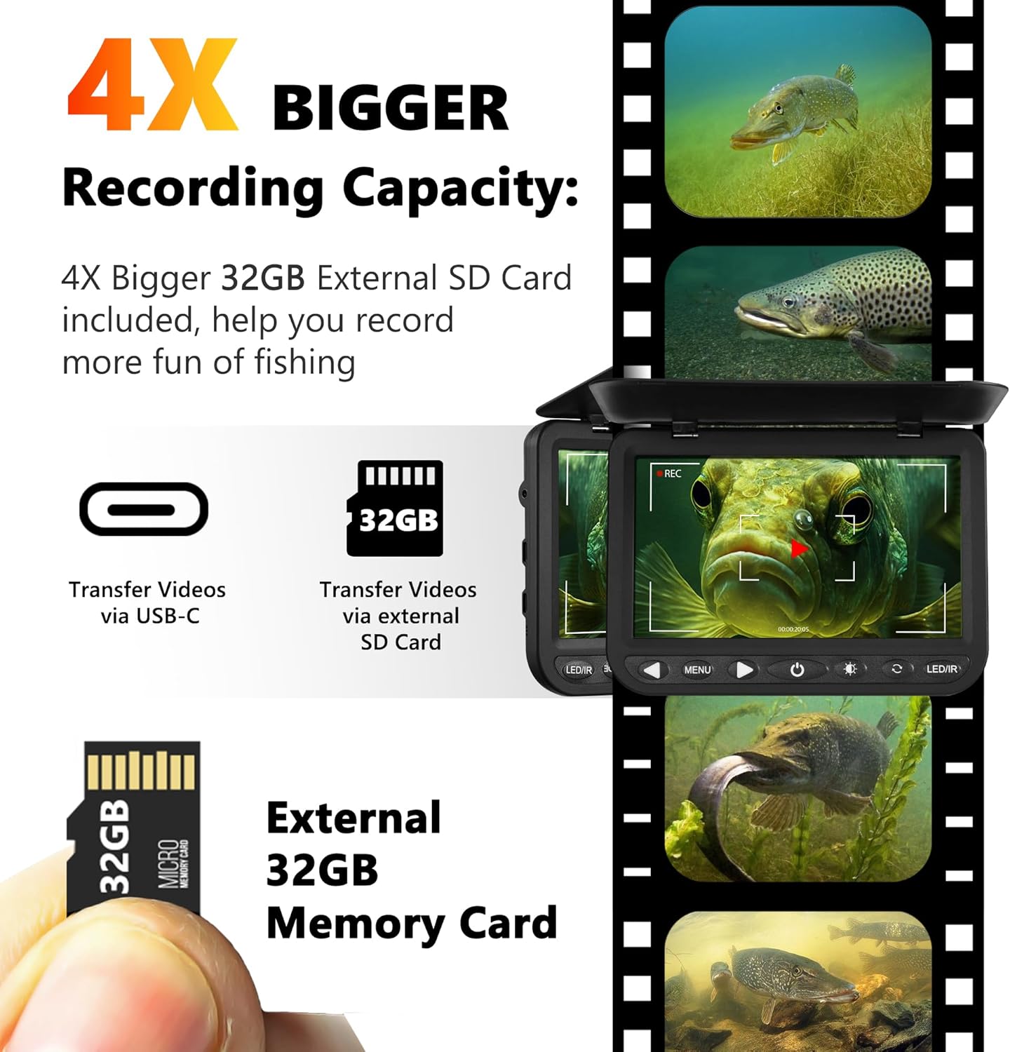 FishPRO DVR – 7'' HD 1080P Angelkamera mit 10.000 mAh Li-Akku