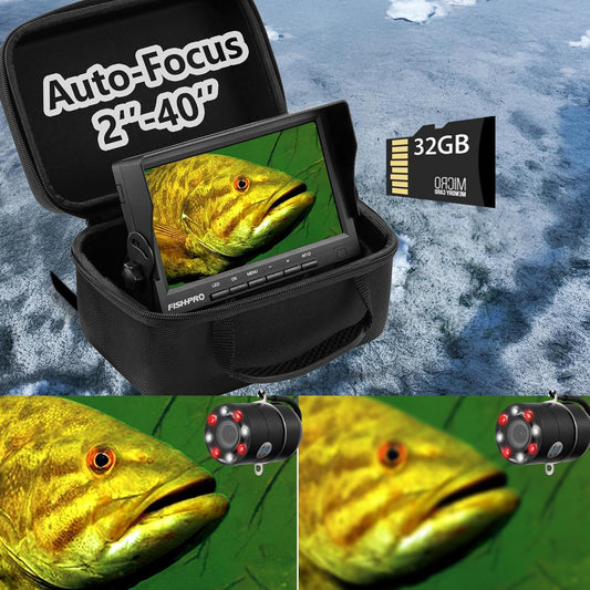 FishPRO DVR-Ice Fishing Camera Underwater w/DVR 32GB,1200TVL, IR&LED Light for Dark, 4500mAh